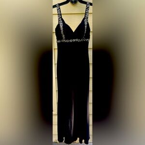 Elegant Black Evening Gown with Silver Accents